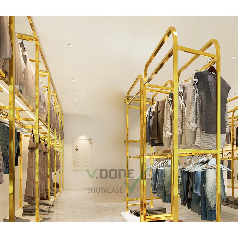 

Customize.Custom Stainless Steel Clothing Display Stand Store Furniture Clothes Display Racks Metal Retail Boutique Gold Clothin
