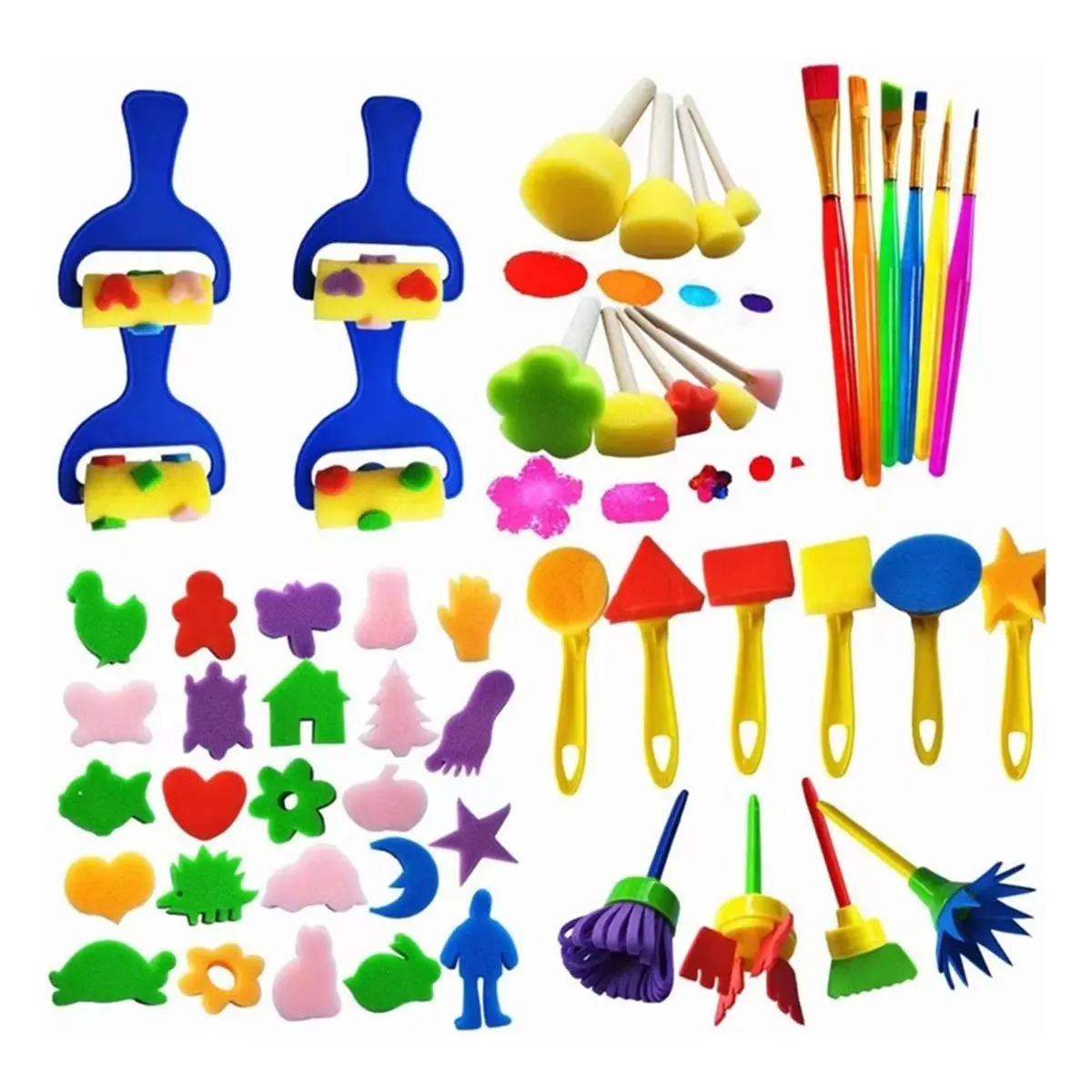 53 Pcs Paint Sponge Brush Set for Kids, Art Tool Kits Childrens ing Brush Set Sponge + Foam + Plastic