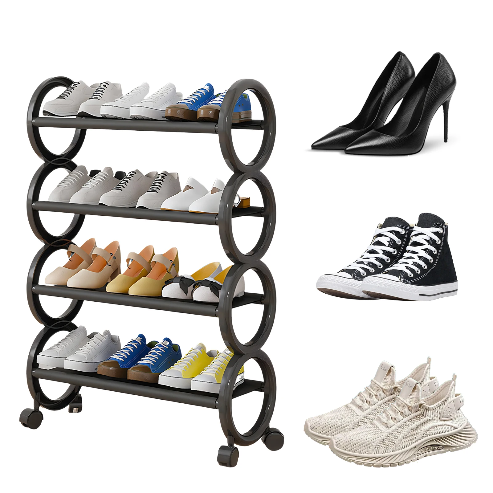 

4-Tier Creative Bedside Tables with Swivel Wheels Household Shoe Rack Multifunctional Shoes Shelf for Closet Entryway Front Door
