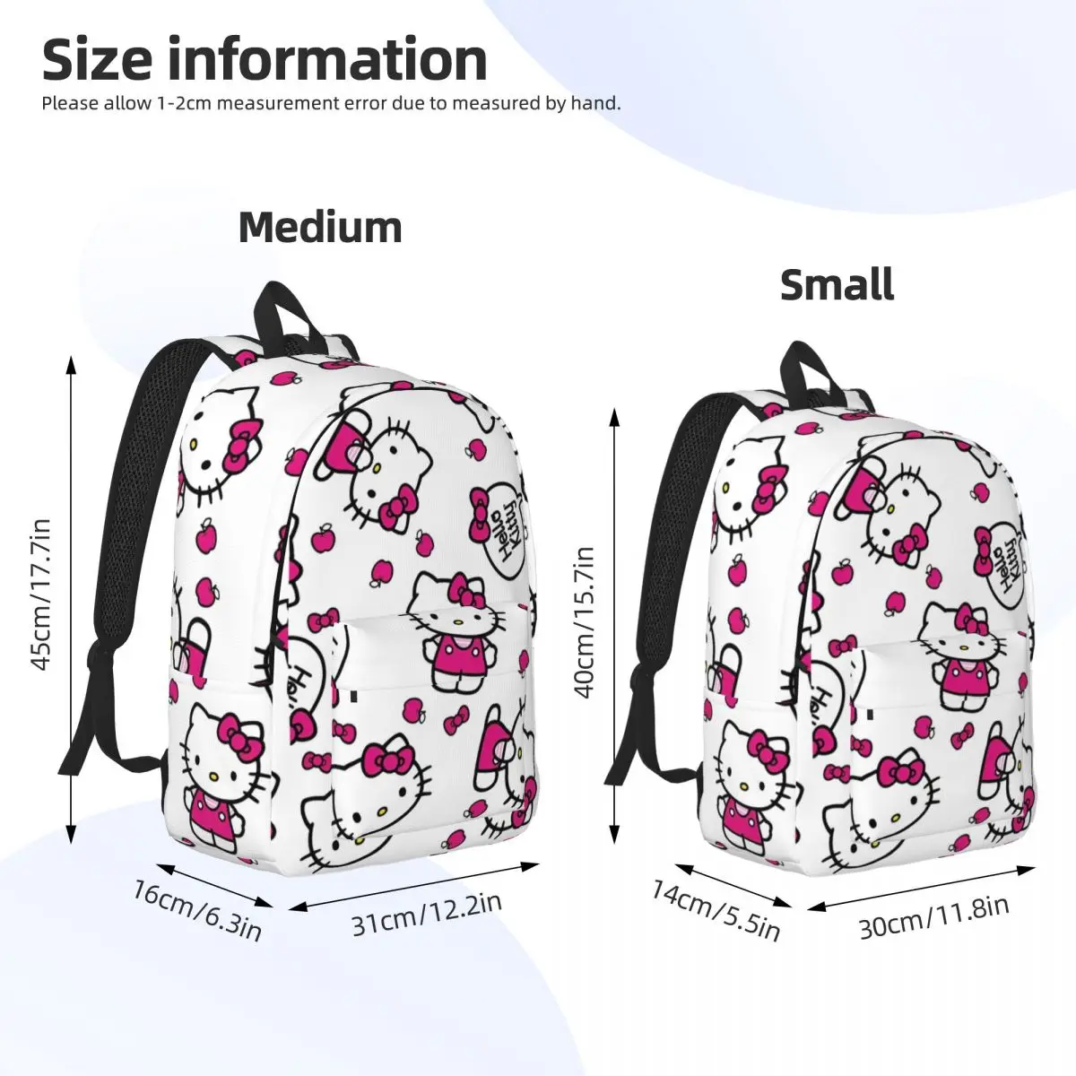 Hello Kitty Cute Cartoon Pattern for Men Women Student School Bookbag Canvas Daypack Middle High College Gift