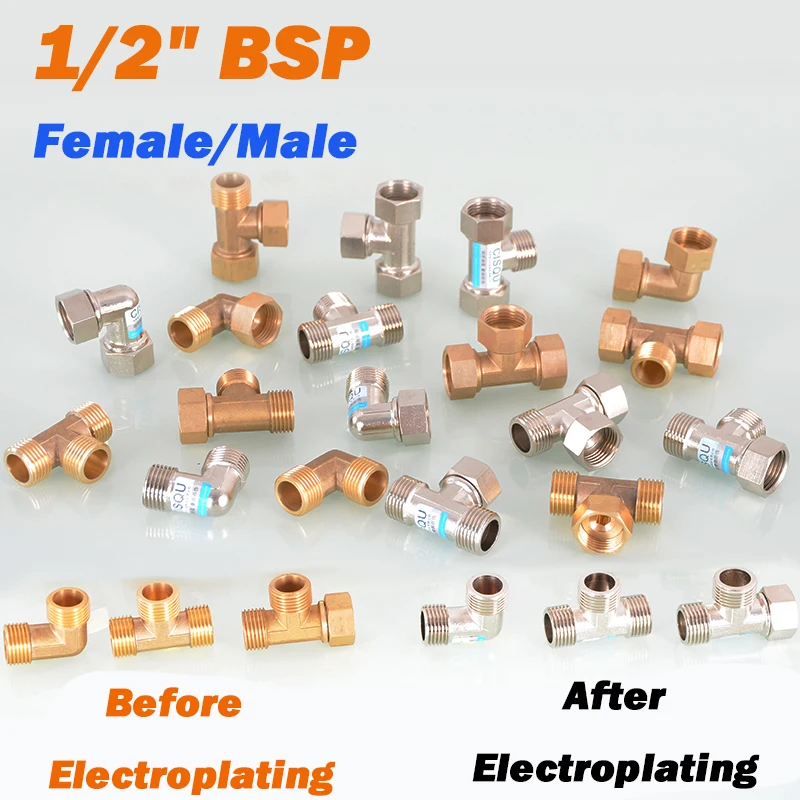 

Латунный фитинг для труб 1/2 дюйма BSP с внутренними/папами и ниппелями, тройник, колено 45 ° 90 ° Соединитель Адаптер для воды Соединитель Трубные фитинги Трубка