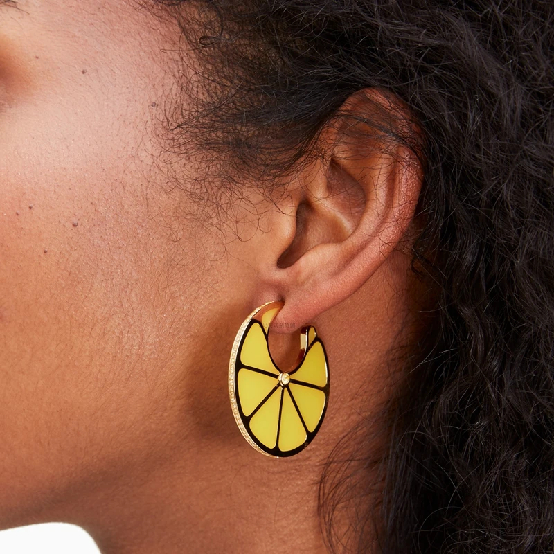 Lemon hoop earrings for women fruit cute earrings summer beach holiday jewelry funny creative jewelry