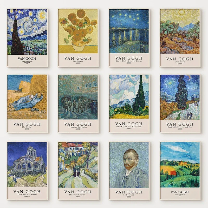 （2D Canvas painting） Vincent Van Gogh Oil Paintings Print on Canvas Poster Impressionism Artwork Sunflower Wall Art Picture f