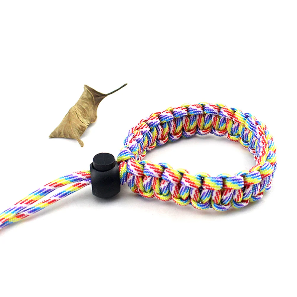 

Wrist Strap Military 7-Core Paracord Hand-Knitted Adjustable Secure Survival Rope Iridescent Outdoor Hiking Bicycling Use