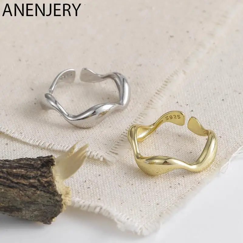 Trendy Silver Color Smooth Irregular Waves Gold Color Ring Geometric Open Finger Ring For Minimalist Accessories Gift S-R721