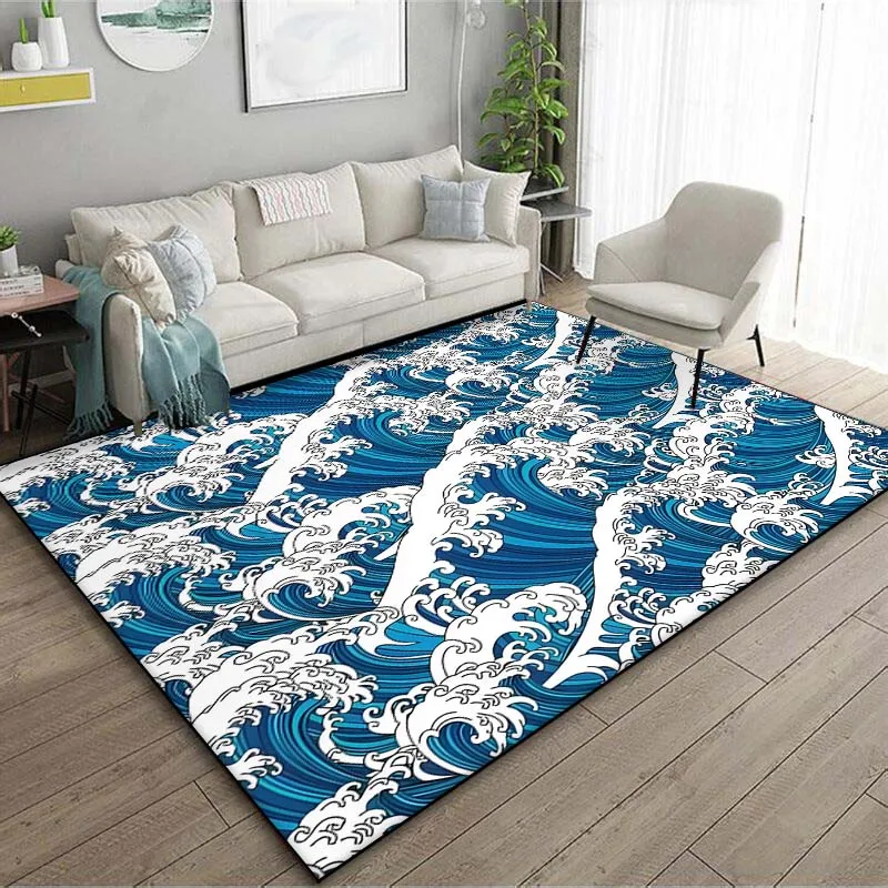 Japanese Art Retro Waves Pattern Floor Rug 15 Size Living Room Bedroom Bedside Bathroom Area Rug Carpets Cloakroom Decor Mat