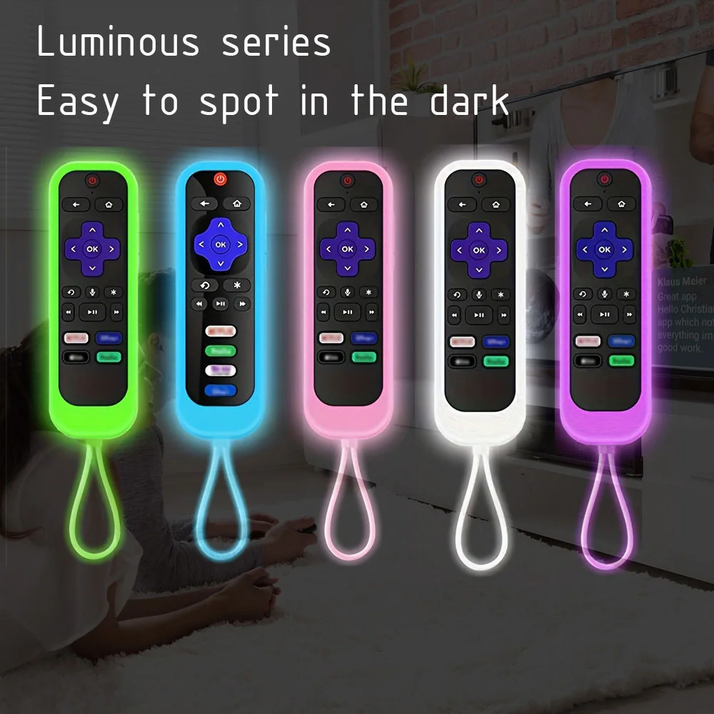 Luminous Silicone Remote Control Protective Case With Rope TV Remote Control Cover For TCL Hisense Roku TV Remote Control Cover