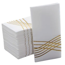 25/50Pcs Metallic Foil Stamped Line Napkins Paper Disposable Folding Hand Towels For Birthday Wedding Banquet Party Decorations