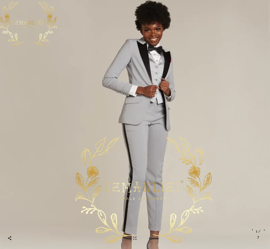 2022 Fashion Women's 3-piece Slim Fit Business Work Wear Party Wedding Tuxedo Light Gray Pant Suits Set Blazer+ Pants+Vest