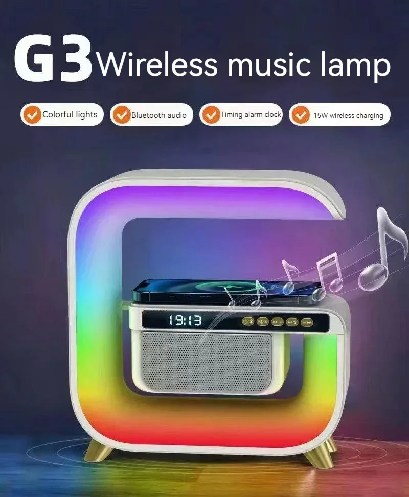 

G3 Multifunctional Bluetooth Speaker Alarm Clock Wireless Mobile Phone 15W Colorful Wireless Charging Subwoofer RGB Light Home