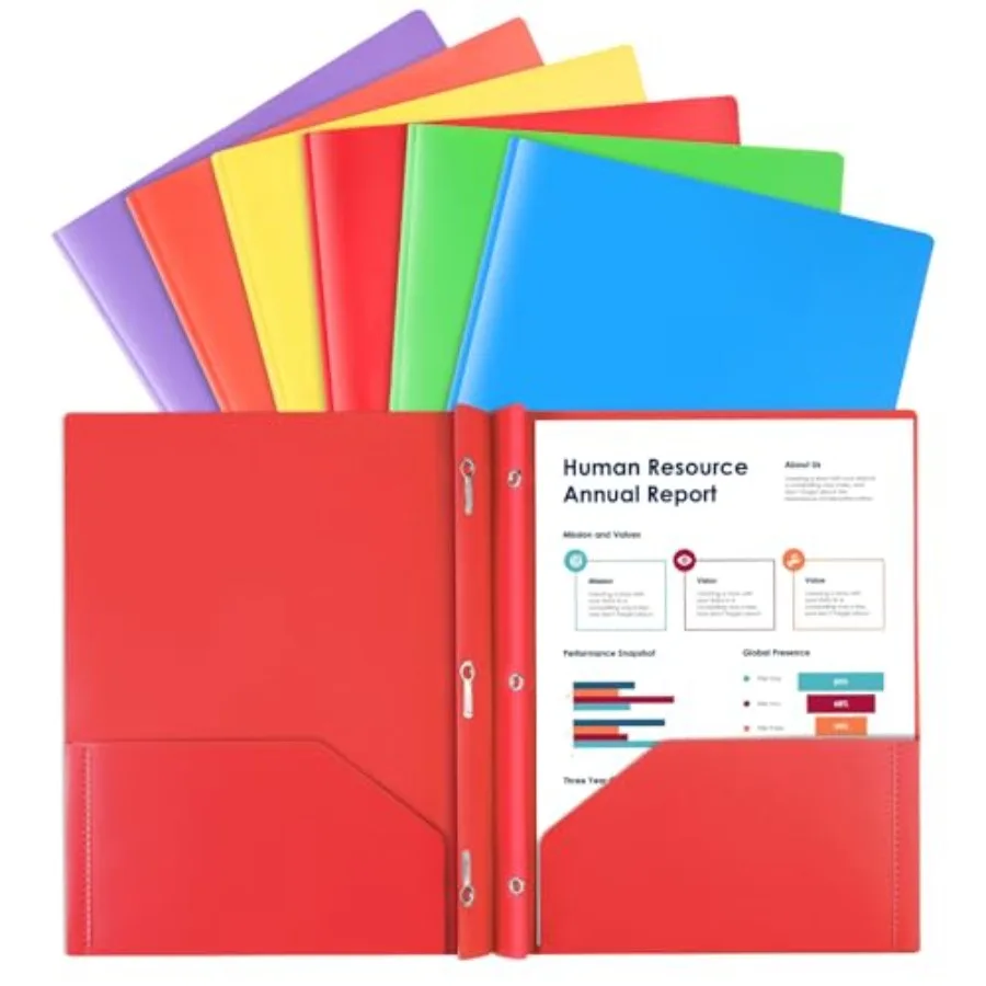 

2 Pot Folder with Prongs 3 Prong Folders with Pots 6 Pack Heavy Duty Plastic Folders File Folders Fit Letter Size for Office Sc