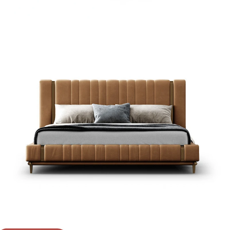 

Итальянская кожаная кровать, модная простая вилла, роскошная кровать, Главная спальня.