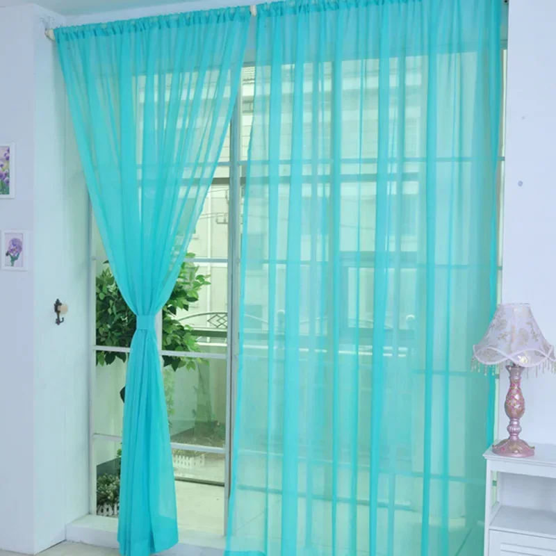 Colorful Tulle Voile Scarf Curtain Panel, Sheer Divider for Door Casement, 2m*1m, Fit Rod Pocket, Home Decoration