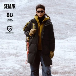 Semir jaqueta masculina de comprimento longo 2024 novo inverno outerwear impermeável e quente ao ar livre viagem outerwear