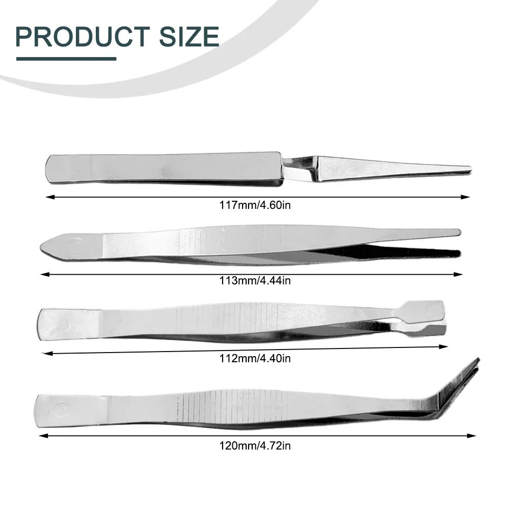 Pinzette ad alta durezza utensili manuali pinze combinate pinzette per riparazione cellulare Clip piegata dritta argento.