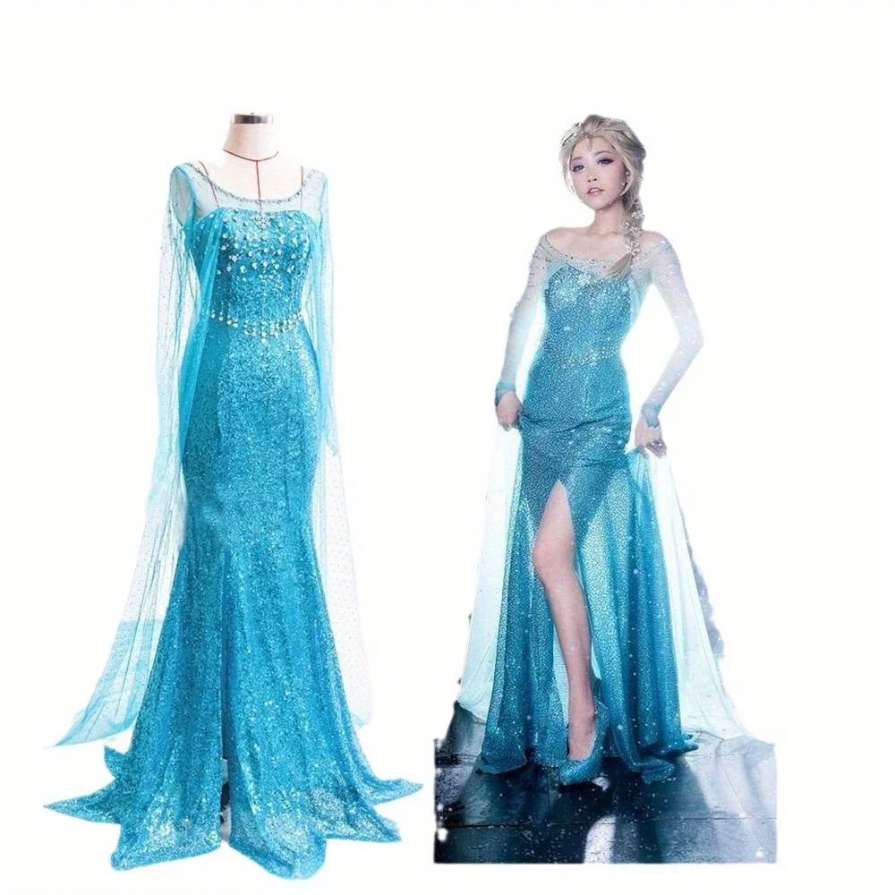 Disfraz de Princesa Elsa de Frozen 2026 para Adultos, Vestido de Fiesta de Halloween, Vestido Brillante de Manga Larga, Disfraz de Reina Anna para Mujer