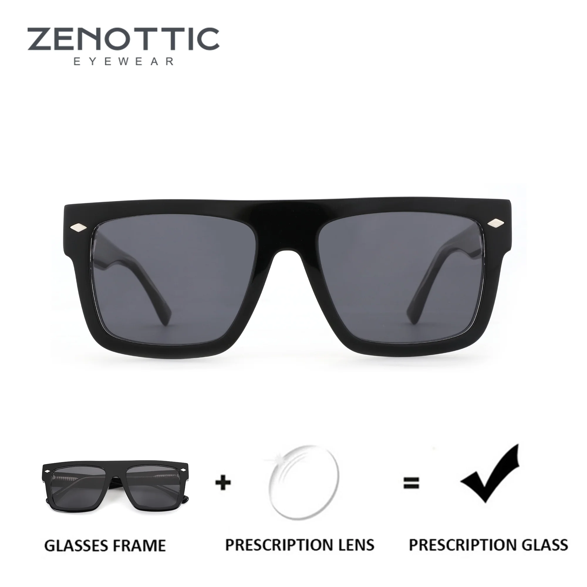 

ZENOTTIC（M Size）Square Polarized Prescription Sunglasses For Men UV400 Handmade Acetate Progressive Optical Sun Glasses