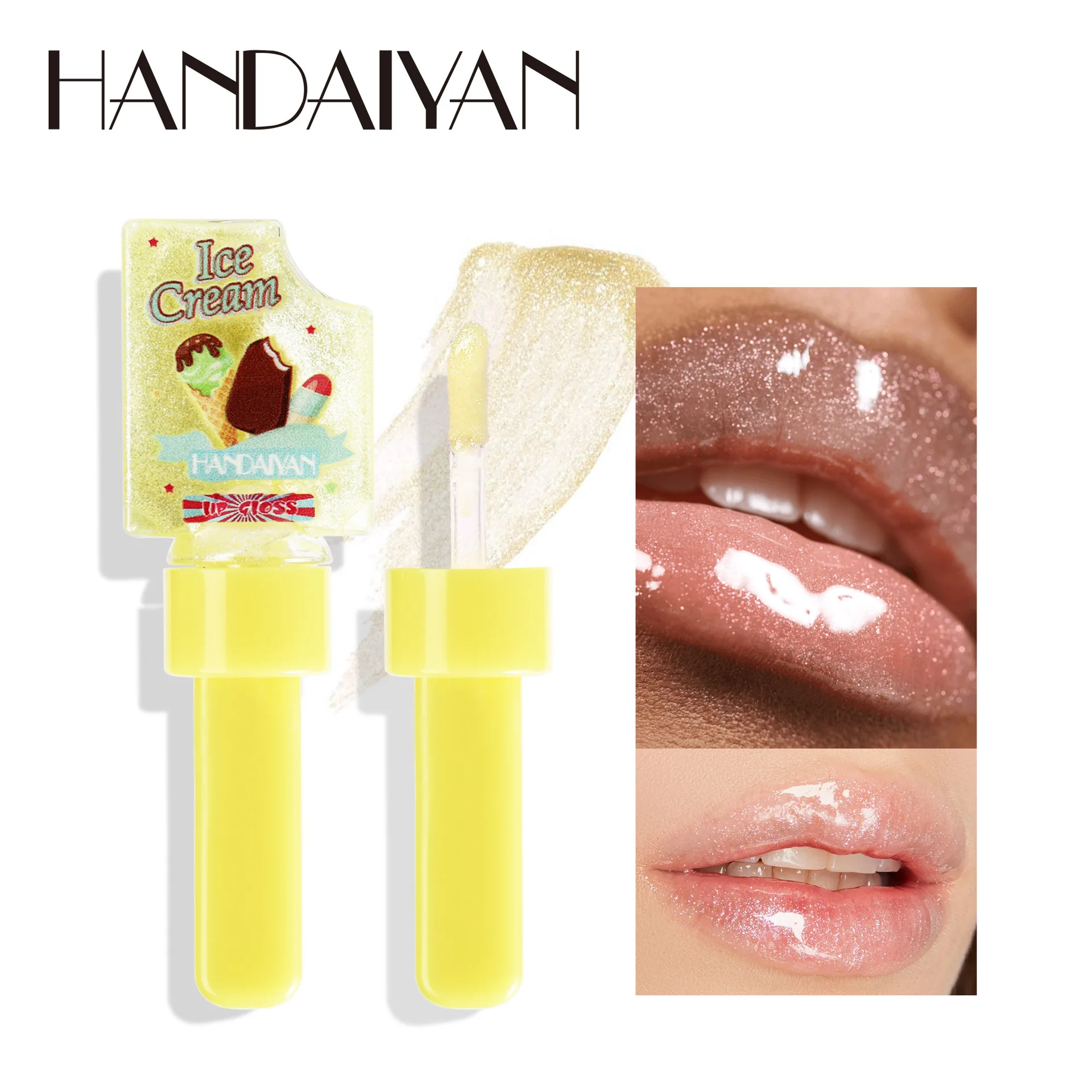 Ice Cream Lip Oil Thermal Discoloration Lip Oil, Moisturizing and Non-greasy& Warm Color Change, Pearl Gloss and Fine Glitter