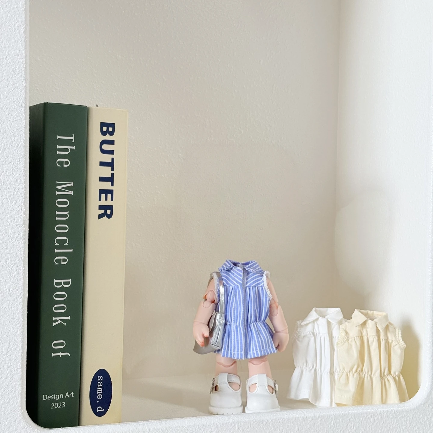 10cm Small Doll Clothes Striped Long Shirt Mini Backpack Set Handmade Casual Doll Outfit   for Action Figure Doll Decoration