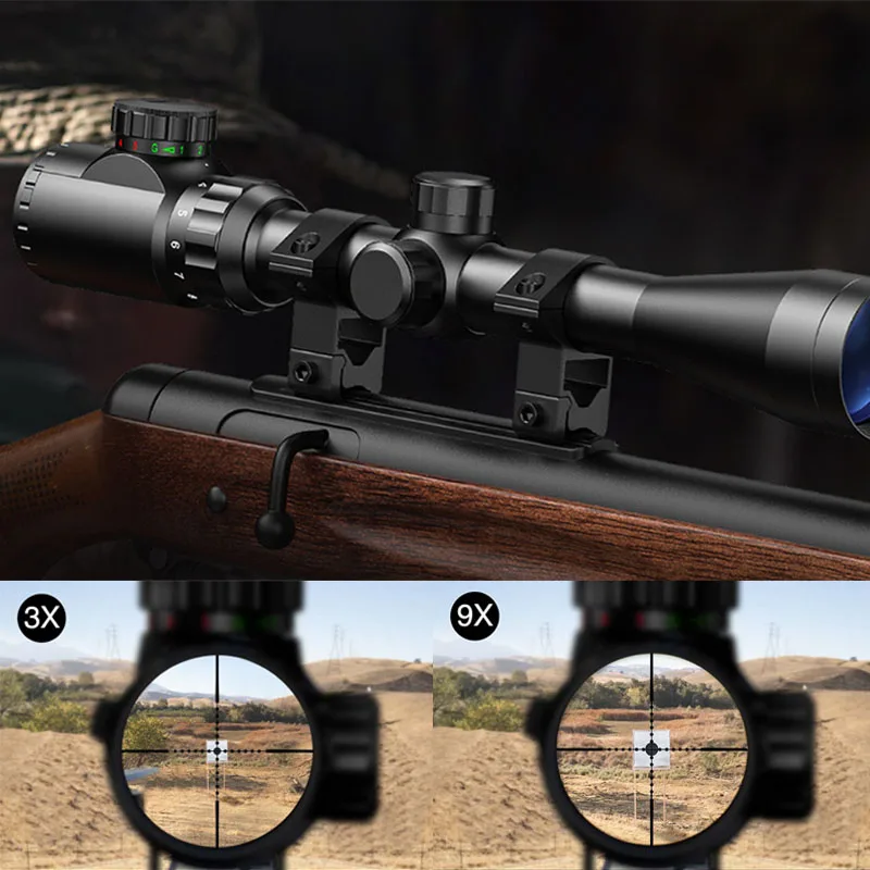 CVLIFE 3-9x40 Rifle scope Red Green Illuminated Optical Riflescope 1 inch Tube Scope with Mounts