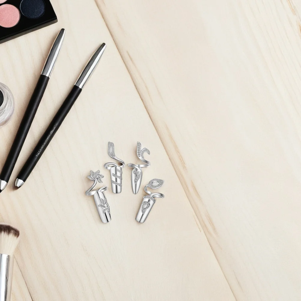 

4Pcs Women Nail Rings Rhinestone Alloy Fingernail Shaped Decorative Fashion Finger Rings for Holiday Gift Hand Jewelry