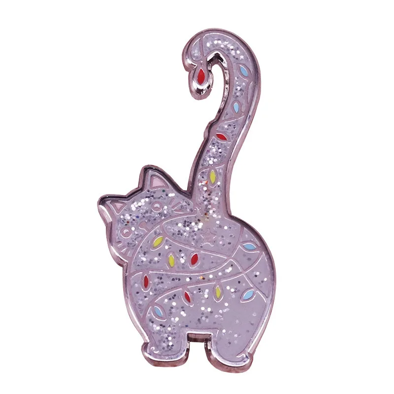 Regalos Navideños Enamel Pins Christmas Cat Glitter Tail Up Lapel Badge Brooch Decoration Jewelry