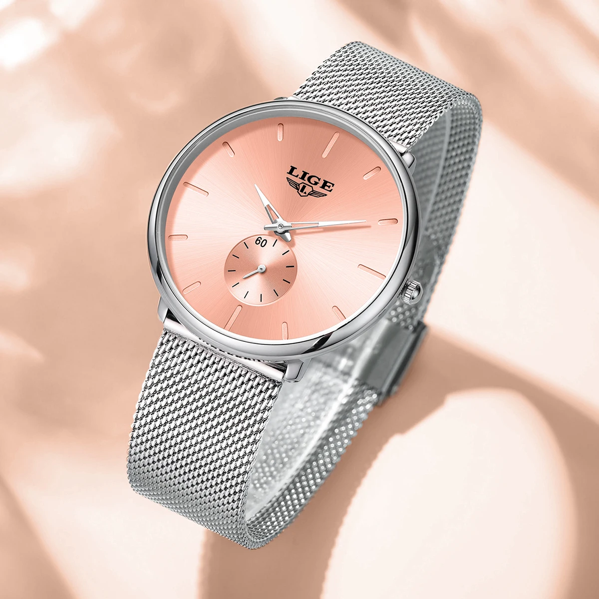 New Fashion LIGE Elegant Woman Watch Simple Dial Ultra-Thin Classic Stainless Mesh Strap Waterproof Quartz Women Ladies Watches