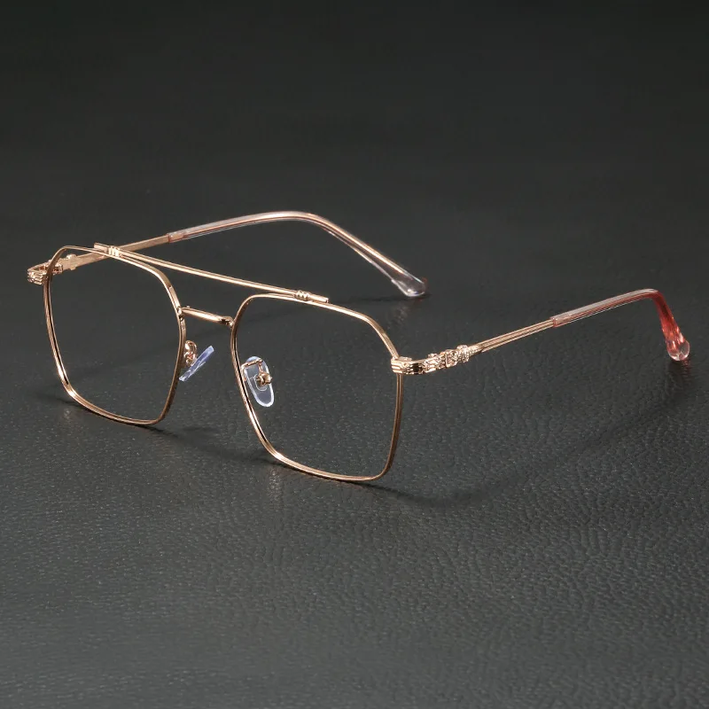 Retro ultralight double beam metal flat lens for men and women big face slimming classic casual glasses