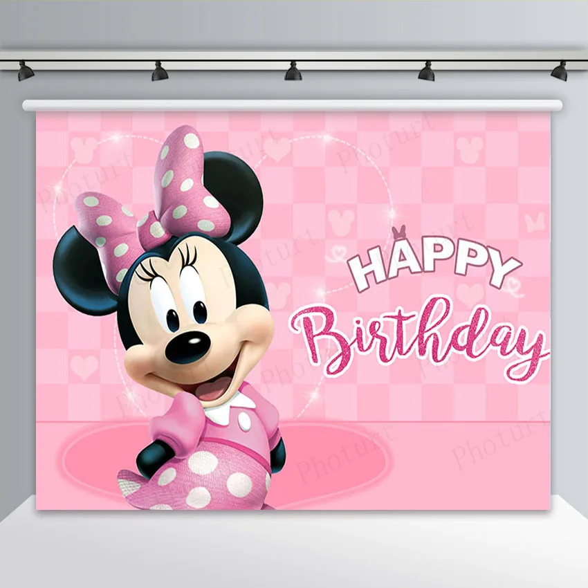 PHOTURT Minnie Mouse Photography Backdrop Baby Shower Girl Birthday Party Background Pink Polka Bow Vinyl Photo Studio Props image 2