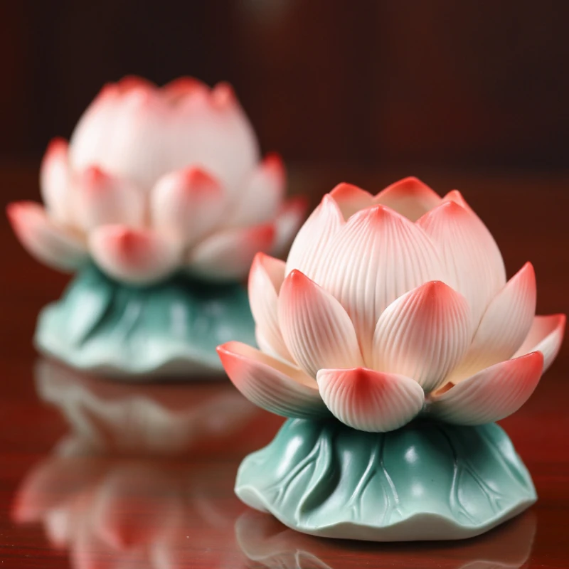 Imagem -02 - Cerâmica Simulação Lotus Castiçal Estilo Chinês Templos Orar por Bênçãos Salão Budista e Utensílios Budistas Feng Shui