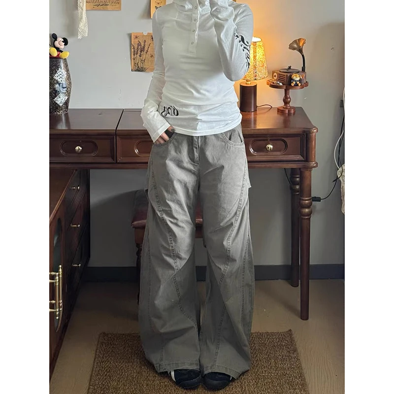 

ZHIZOU Women's Baggy Cargo Jeans Boyfriend Y2k Japanese Streetwear Cyber Punk Denim Pants Wide Fit Grunge Harajuku Cowboy 2000s