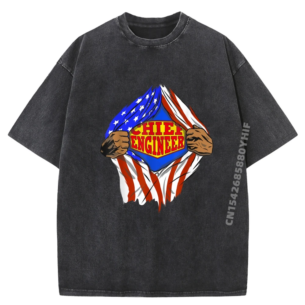 

Funny Super Chief Engineer Hero Job Cute Oversized T Shirt Men Clothing Big Size Washed Tshirt Printing