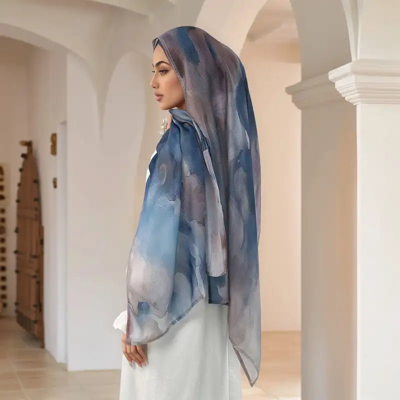 Women's Printed Modal Rayon Hijab Scarf Muslim Watercolor Hijabs Digital Printing Shawls Islam Turban Ramadan Headscarf Scarves - Image 7