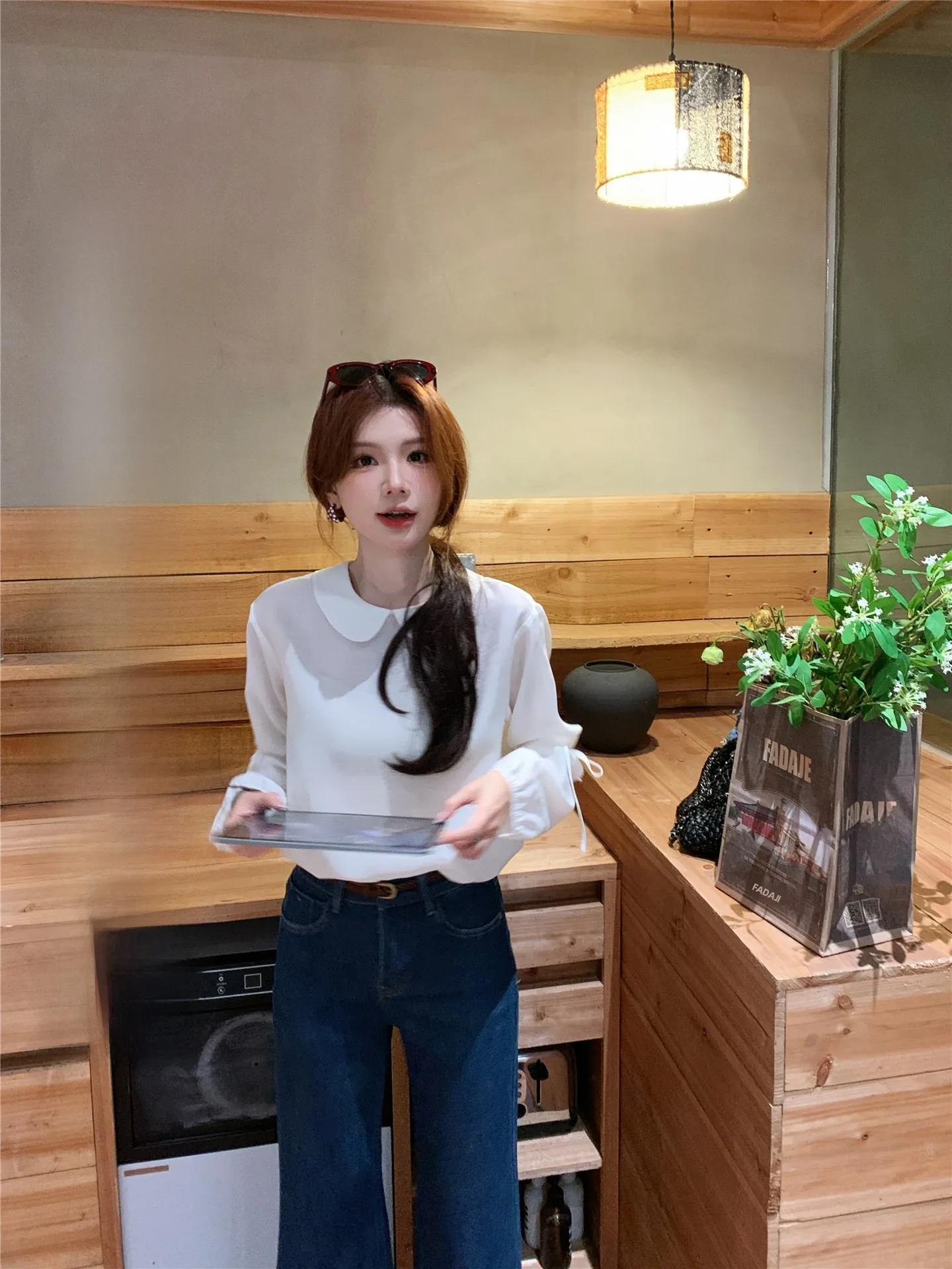 

Art Cheese Vintage Style Long Sleeve Casual Shirt Women's Fashionable Collar Top Breathable Lightweight Polyester Blend