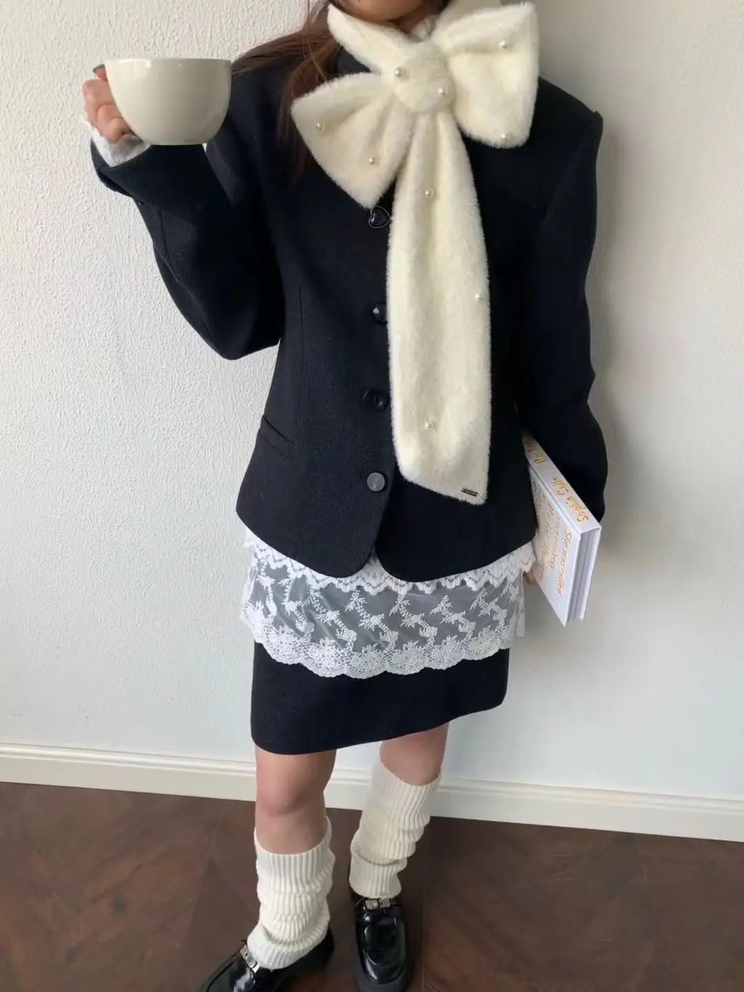 Kawaii لطيف وشاح القوس الديكور الأوشحة الموضة Y2K اليابانية الحلو الخريف الشتاء الدفء رقيق ثقافة فرعية وشاح