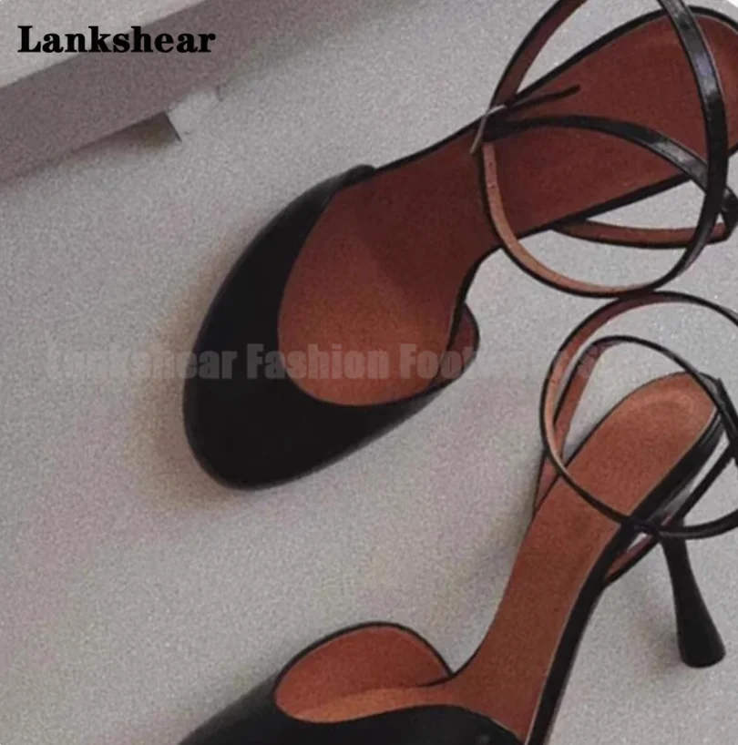 Black Round Toe Buckle Strap Sandals Women Shoes Summer Slingback Shallow Cross Strap Sandals Newest Sandalias De Mujer Verano