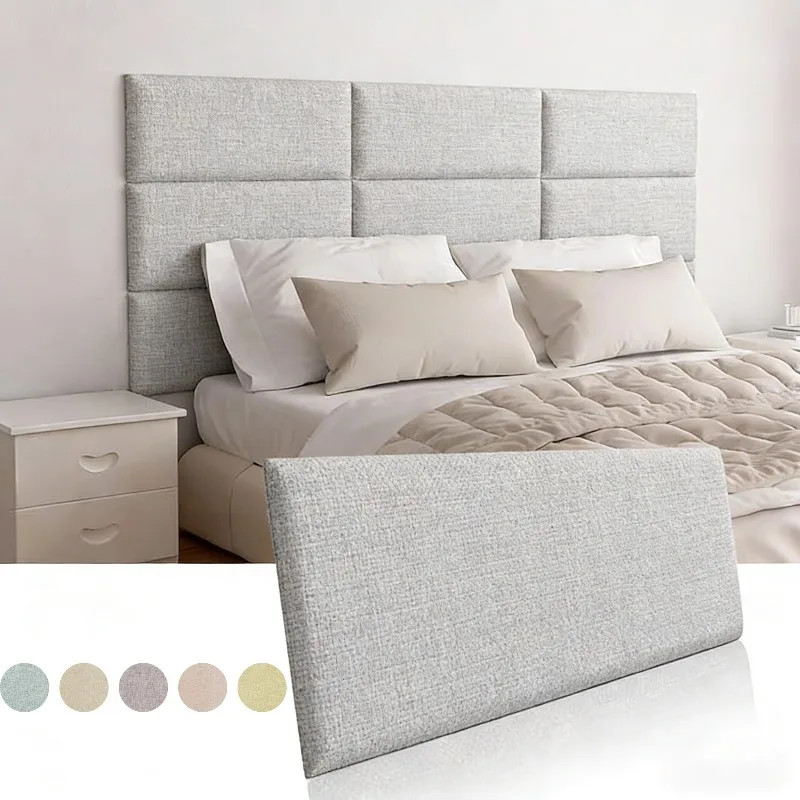 Self-Adhesive 3D Wall Stickers Linen Fabric Wallpaper Headboard Protector Panels for Bedroom Living Room Cushion Pads Home Decor