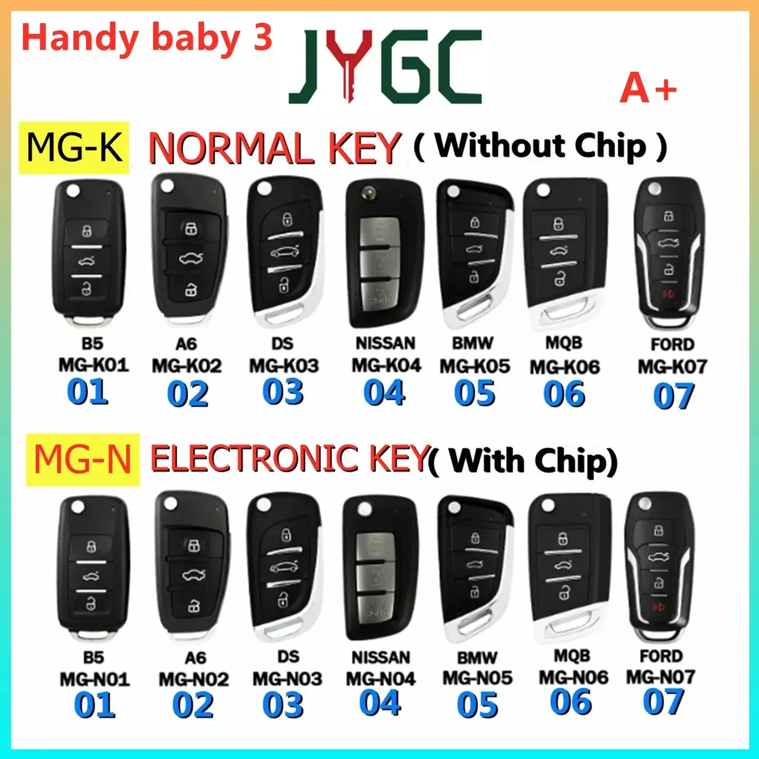 Normal Key & Electronic Key for JYGC Handy Baby III Key Programmer Universal Car Remote Control Work With JYGC Mini HB3 Cable