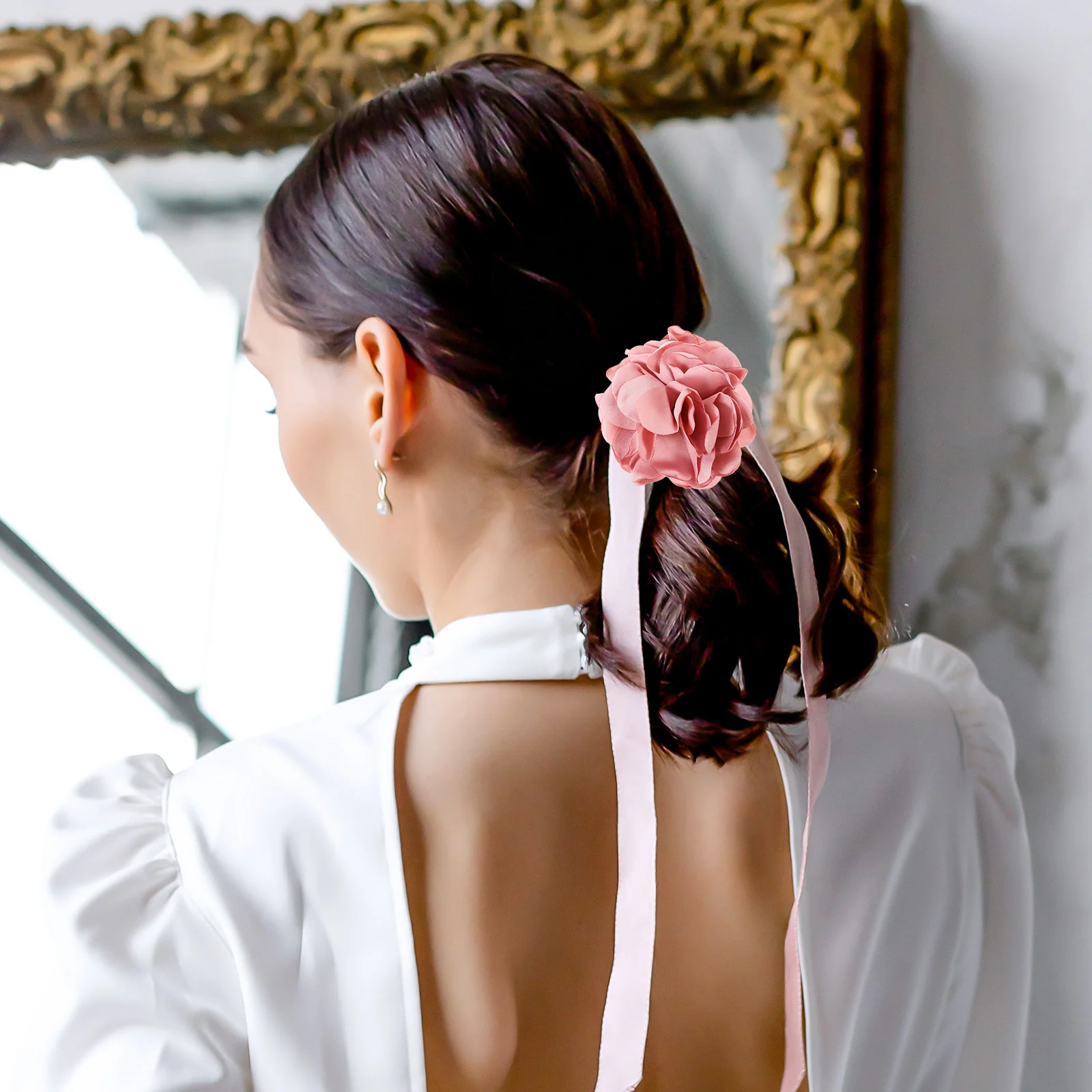 

8pcs Elastic Flower Ties For Girls Rope With Decoration Fashionable Band Medium Thick Party Ceremony Daily Wear Diy
