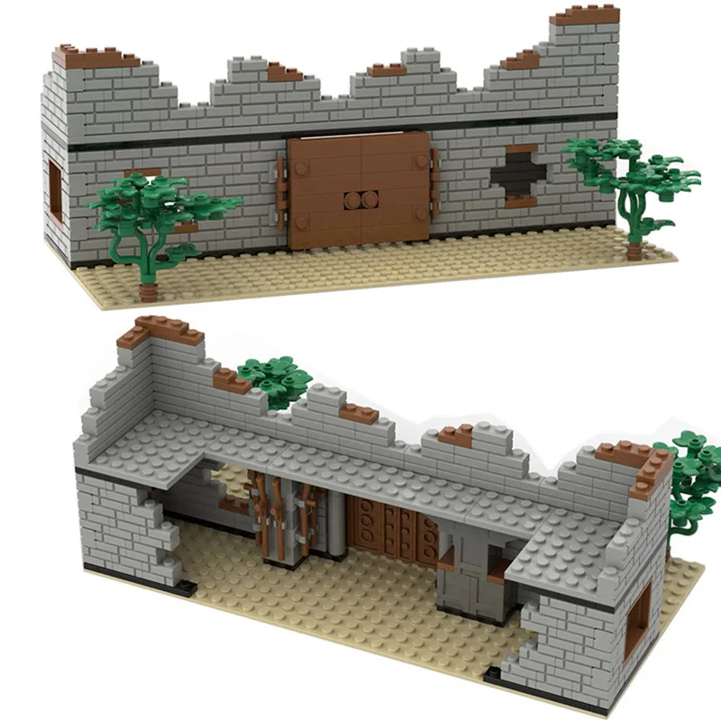 

World War II defense city wall city gate military base building block set DIY ruins building model Bricks Toy For Boys Children