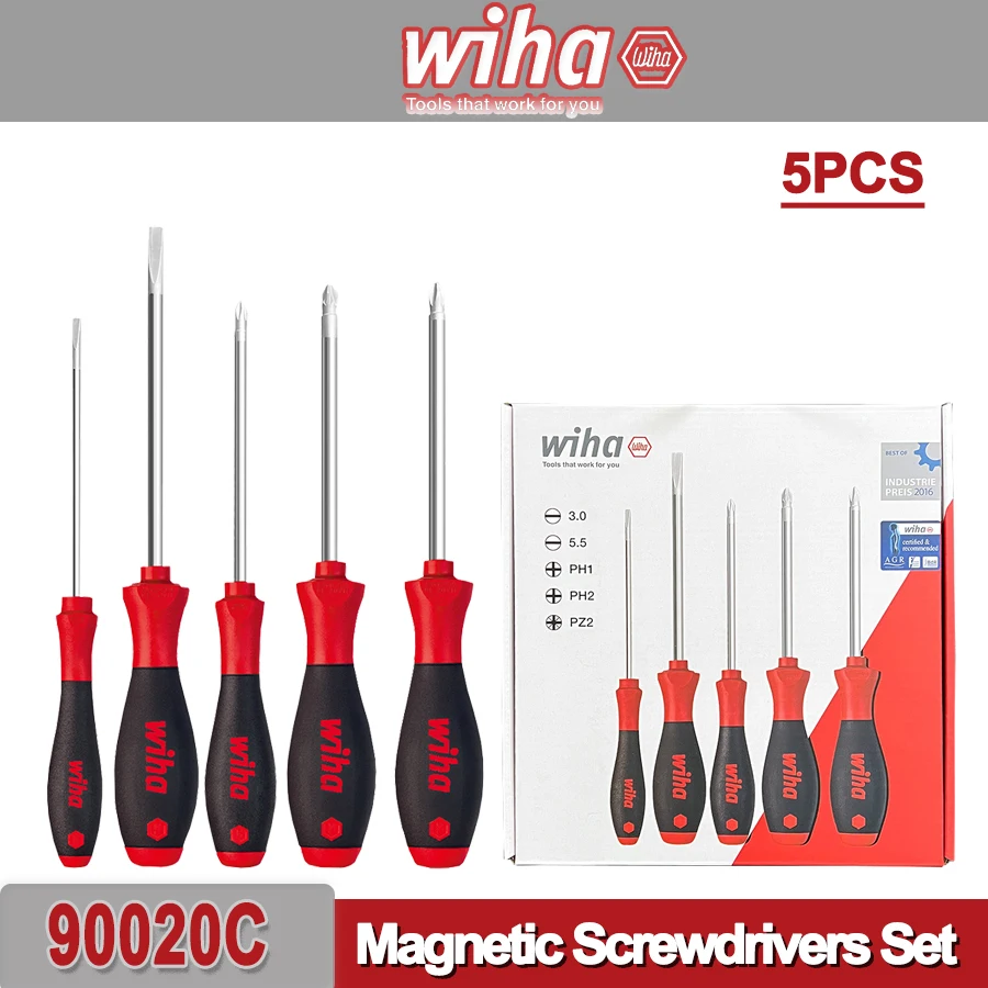 

WIHA 5PCS Magnetic Screwdrivers Set Suitable for Phillips and Slotted Screws for Electronics Repair Work No.90020C