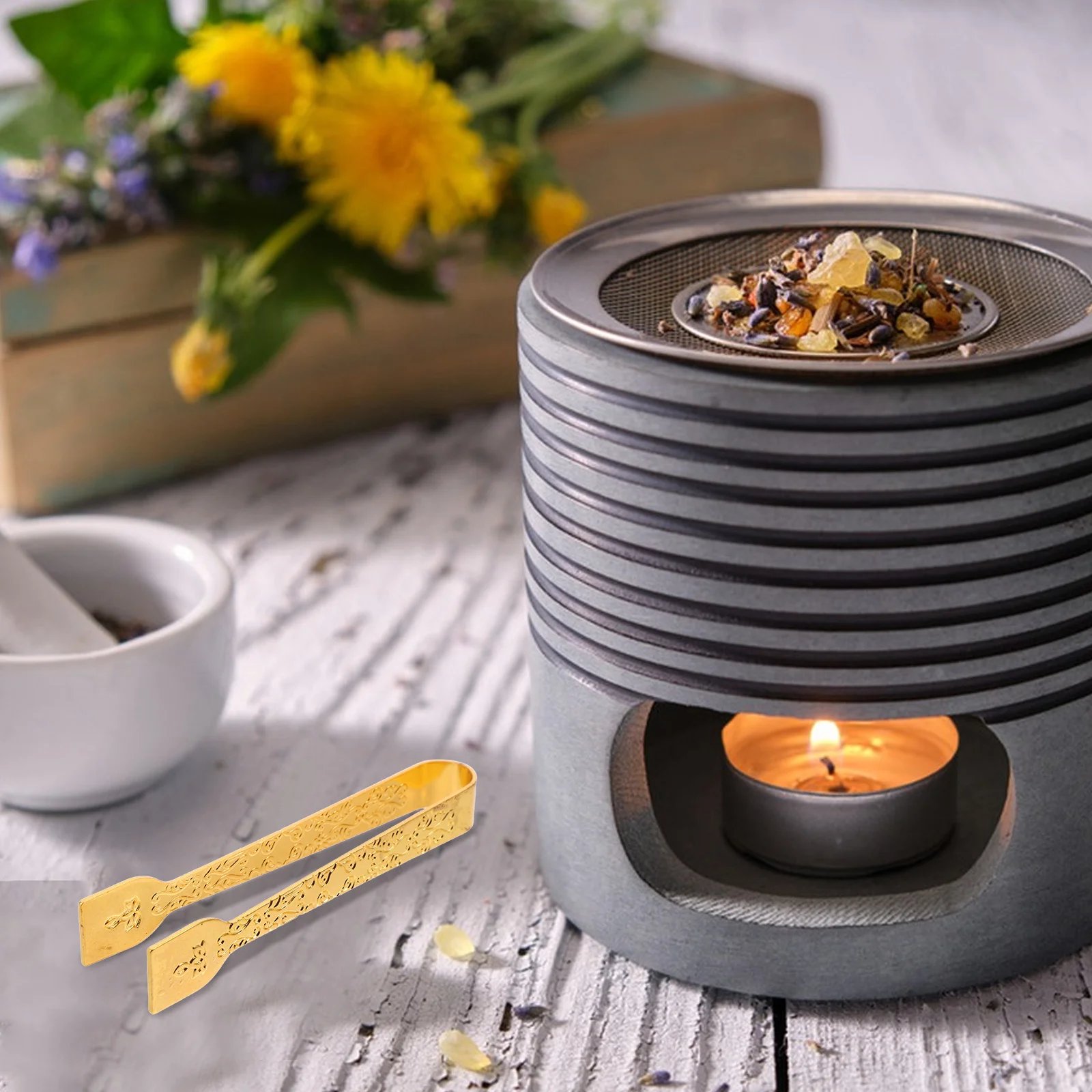 

6pcs Gold Mini Tongs Metal Incense Clamp For Charcoal Briquettes Heatproof Censer Tools Decorative Middle Eastern Accessories