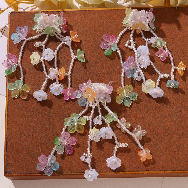 Shoe Charm 1 Piece Crystal Beaded Tassel Flower Sweet Girlish Resort Summer Lightweight Colorful Premium Clip for Clogs