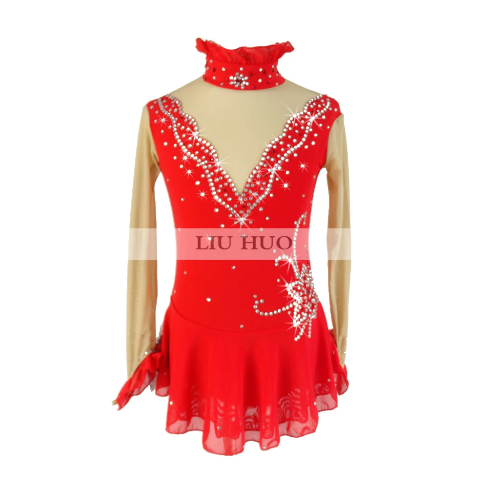 LIUHUO Women Girl Performance Ballet Gymnastics Competition Leotard Ice Figure Skating Dress Dance Red Teen Roller Costume Kids