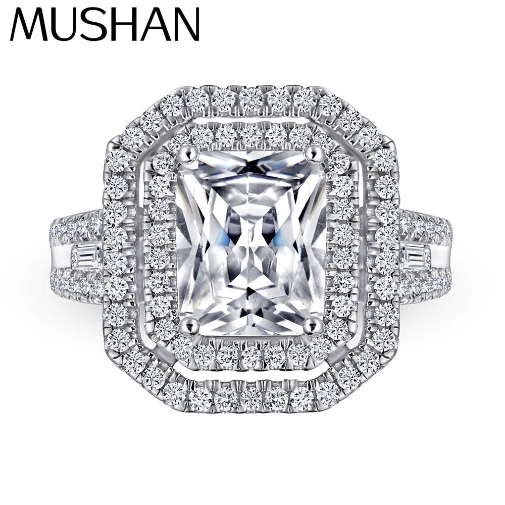 

MuShan Luxury Jewelry 925 Sterling Silver Ring Zircon 7A Grade Asscher Romantic for Women Rhodium Plated Fine Jewelry Rings