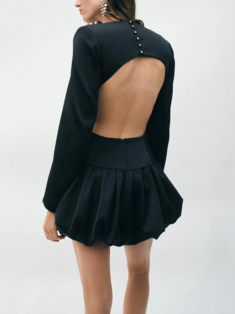 Faionable Deep V-Ne Balloon Silhouette  Dr Women's New Arrival Winter 2025 Long Sve Midi Dr Ele Simple