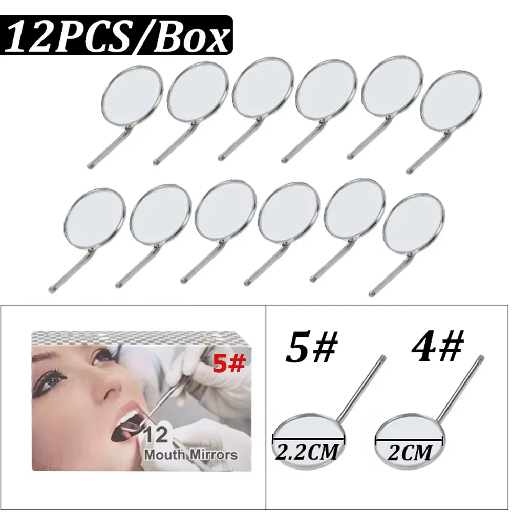 Professional 12 Pieces Dental Mouth Mirror Kit 4 and 5 Size Handles Oral Care Reflectors for Dentist Examination Tools
