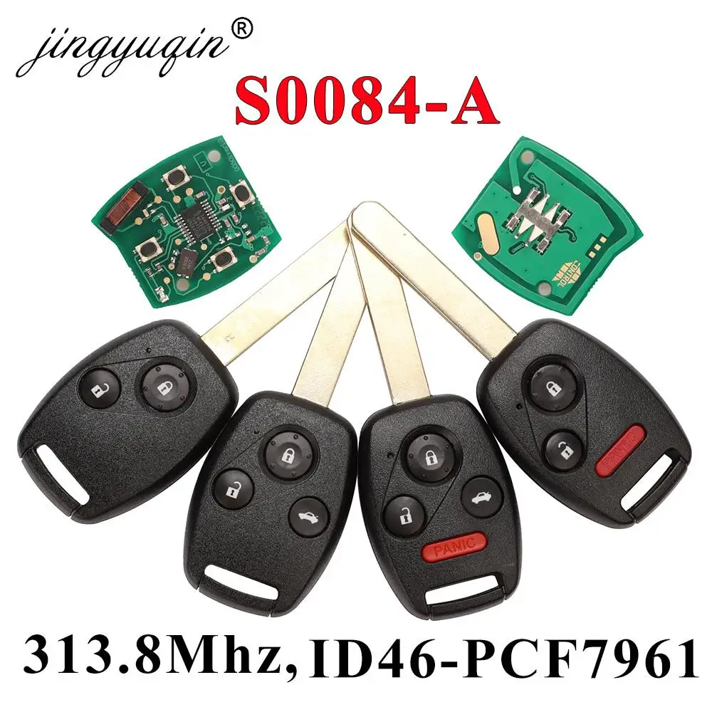 Chave remota jingyuqin para S0084-A 313,8 MHz para Honda CIVIC STREAM com controle de alarme de carro com chip ID46 (7961)