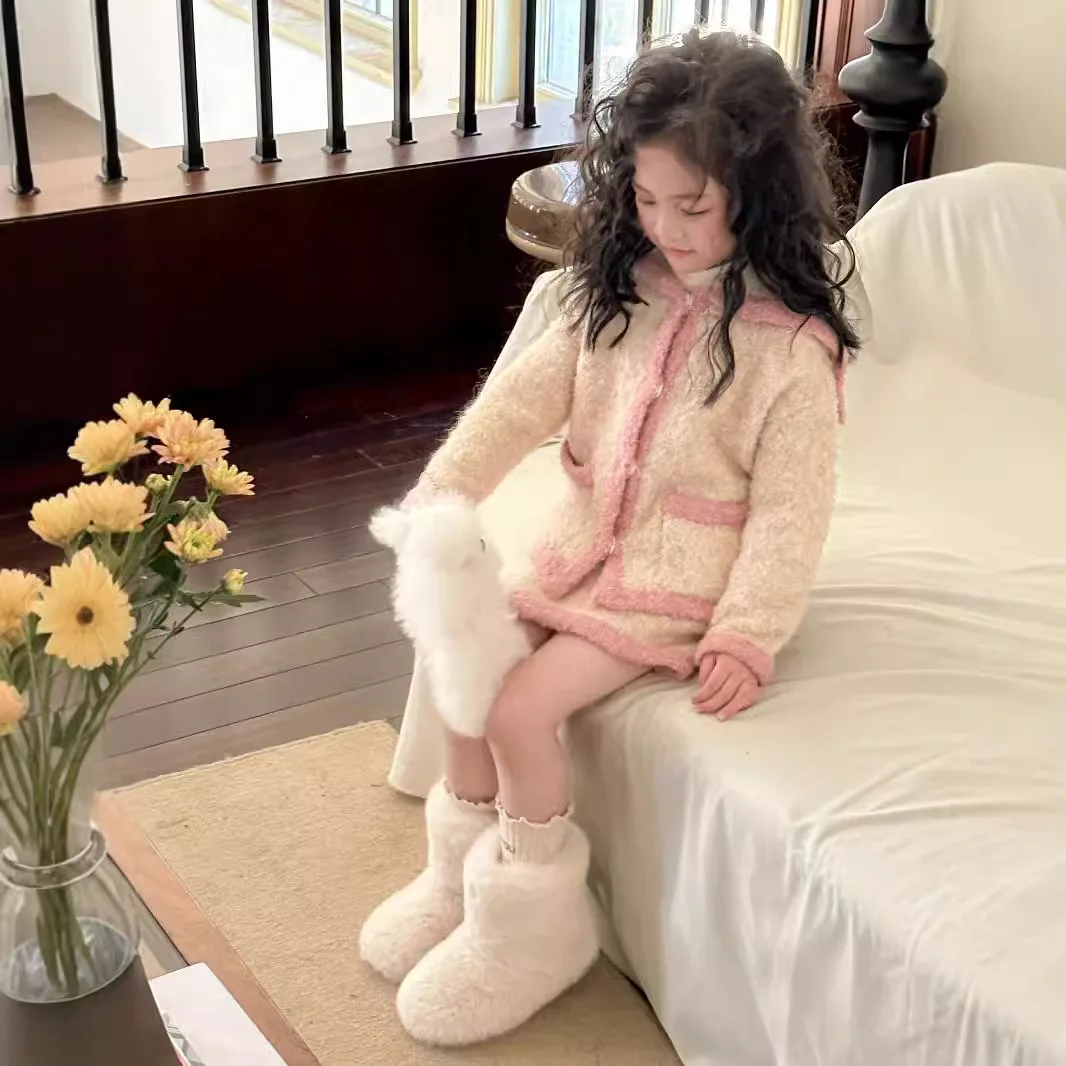 

Children Soft Navy Neck Long Sleeve Knitted Sweater Set for Girls 2024 Autumn New Fashionable Half Skirt Two Piece Set