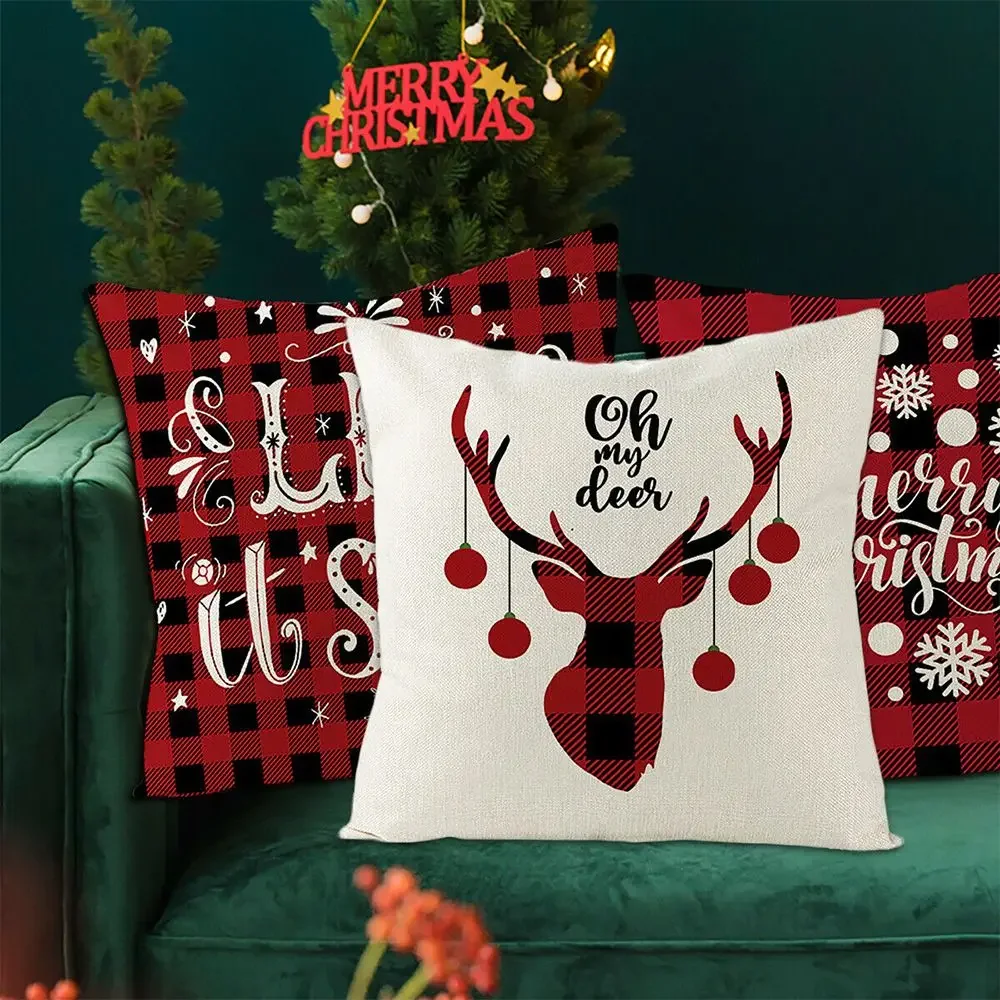 

Hot Sale Sofa Red Cushion Cover Decor Christmas Pillow Case Cotton Linen